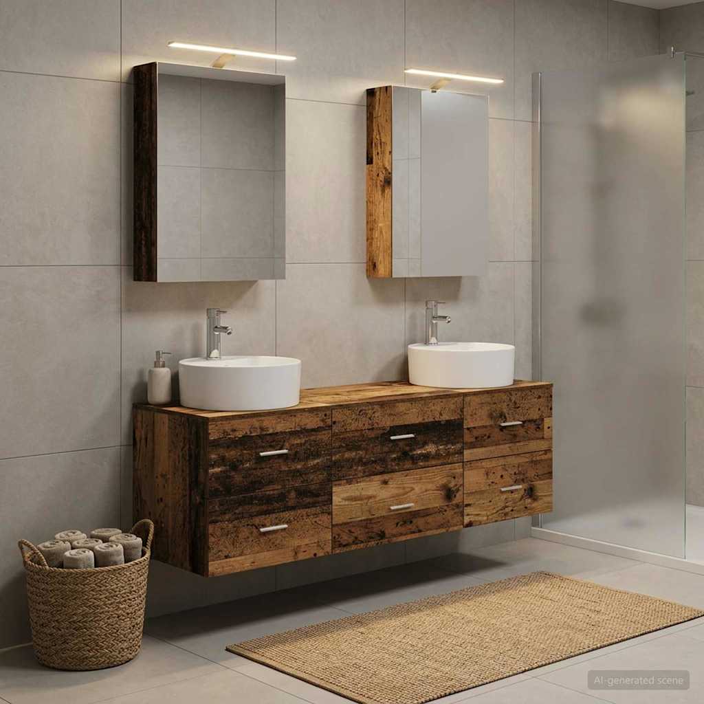 vidaXL Bathroom Furniture Set 5 pcs Old Wood Engineered Wood and Glass