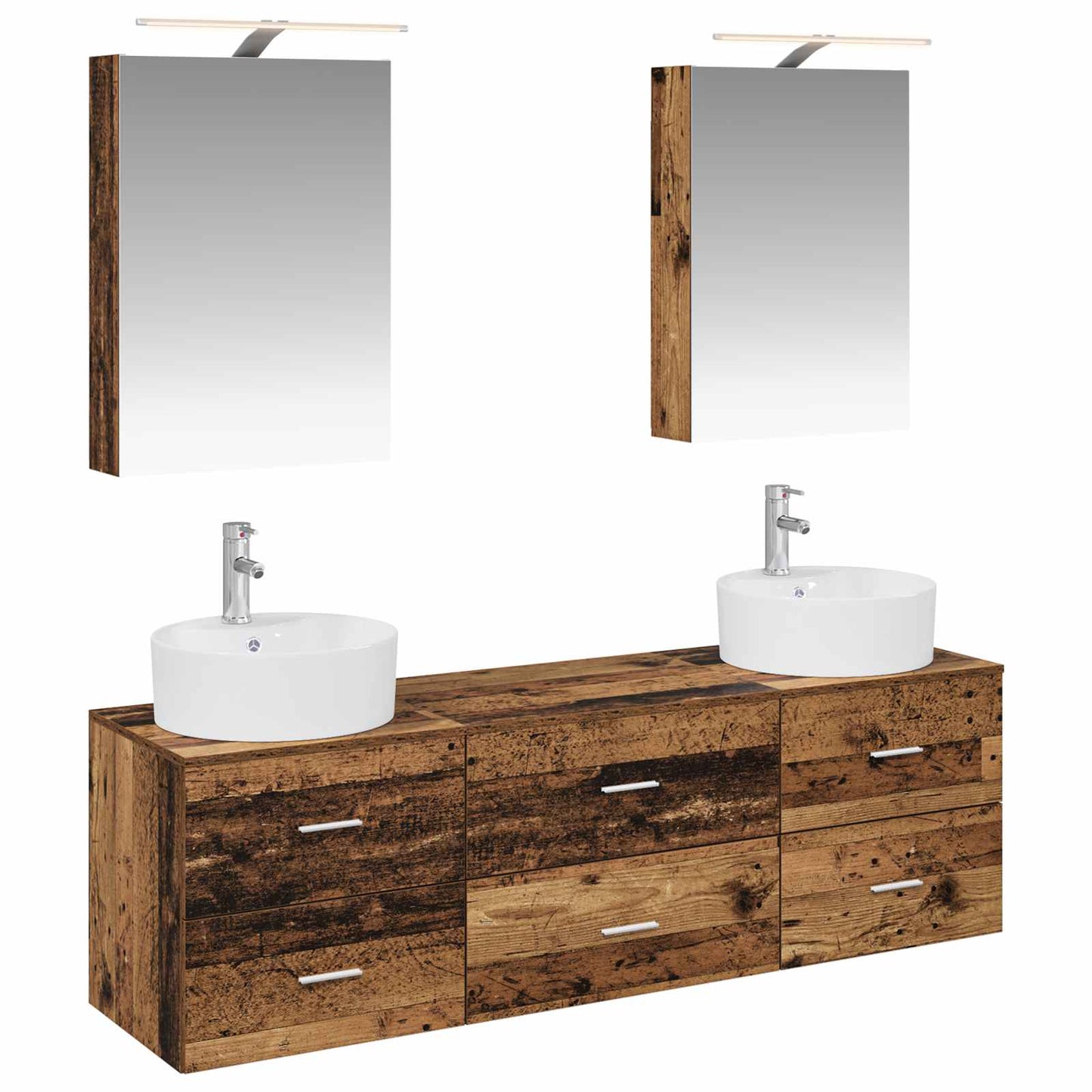 vidaXL Bathroom Furniture Set 5 pcs Old Wood Engineered Wood and Glass