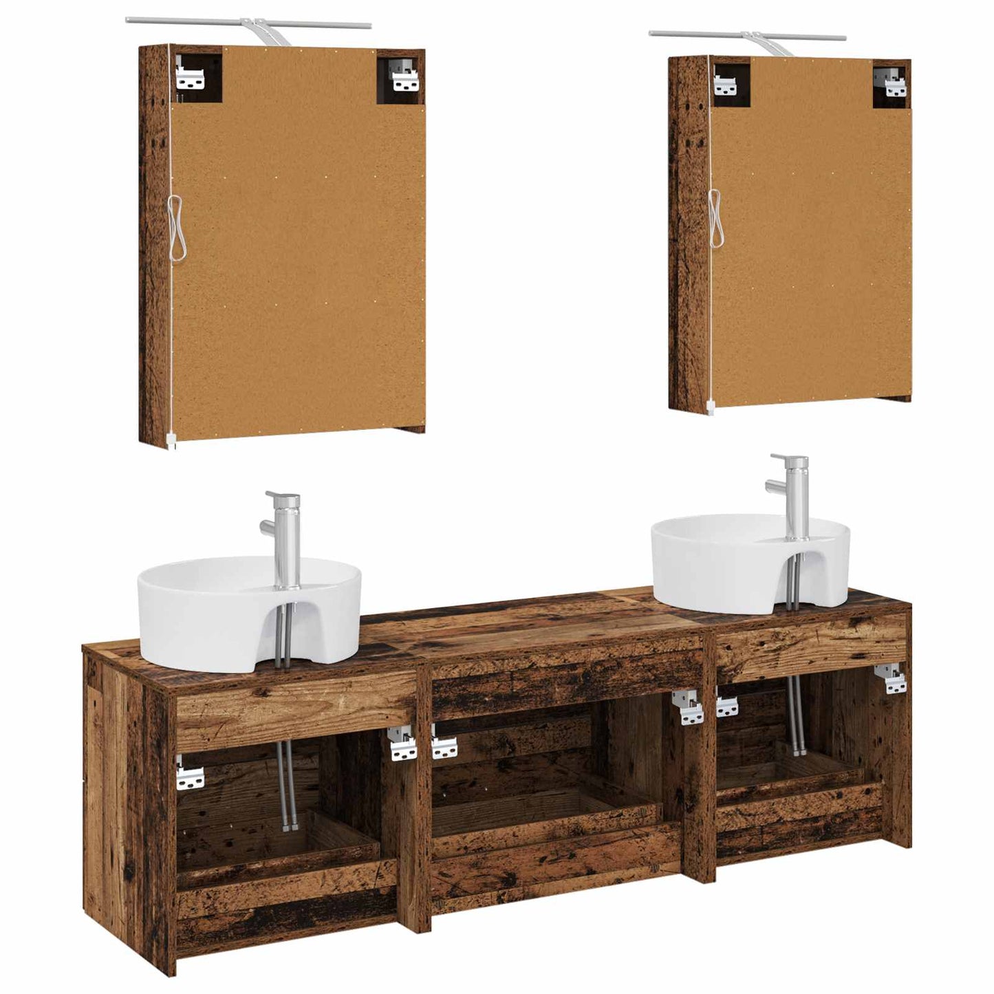 vidaXL Bathroom Furniture Set 5 pcs Old Wood Engineered Wood and Glass