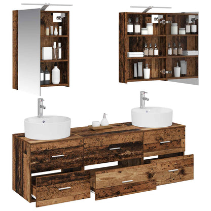 vidaXL Bathroom Furniture Set 5 pcs Old Wood Engineered Wood and Glass