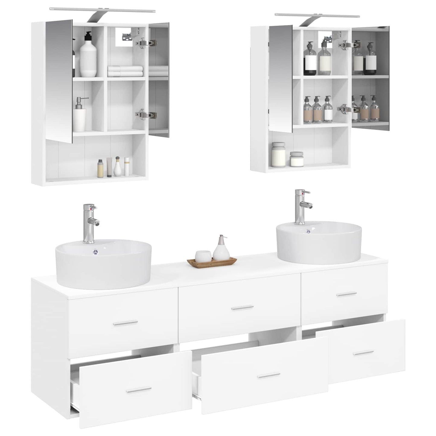 vidaXL Bathroom Furniture Set 5 pcs White Engineered Wood and Glass