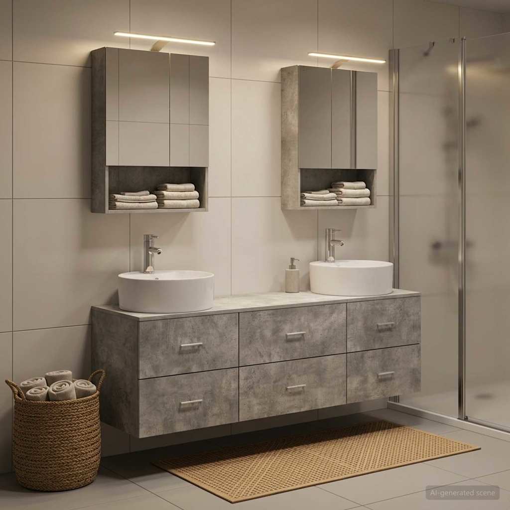 vidaXL Bathroom Furniture Set 5 pcs Concrete Grey