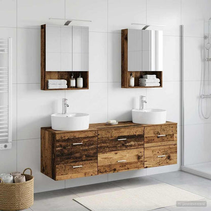 vidaXL Bathroom Furniture Set 5 pcs Old Wood Engineered Wood and Glass