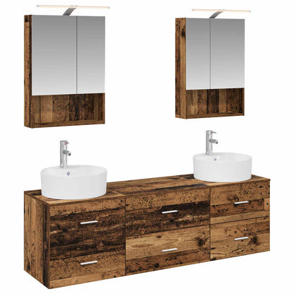 vidaXL Bathroom Furniture Set 5 pcs Old Wood Engineered Wood and Glass