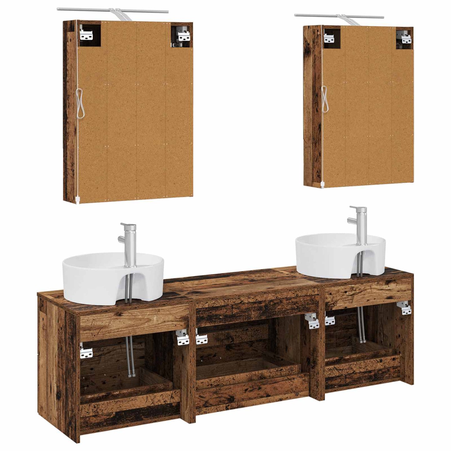 vidaXL Bathroom Furniture Set 5 pcs Old Wood Engineered Wood and Glass