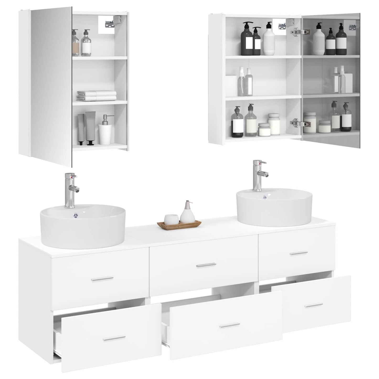 vidaXL Bathroom Furniture Set 5 pcs White Engineered Wood and Glass