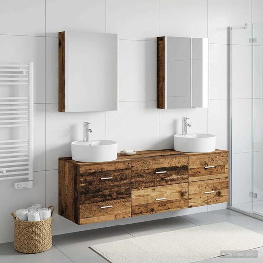 vidaXL Bathroom Furniture Set 5 pcs Old Wood Engineered Wood and Glass