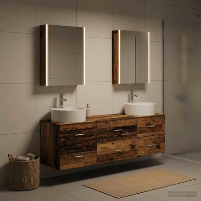 vidaXL Bathroom Furniture Set 5 pcs Old Wood Engineered Wood and Glass