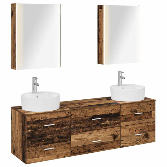 vidaXL Bathroom Furniture Set 5 pcs Old Wood Engineered Wood and Glass