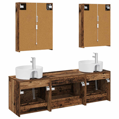 vidaXL Bathroom Furniture Set 5 pcs Old Wood Engineered Wood and Glass