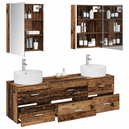 vidaXL Bathroom Furniture Set 5 pcs Old Wood Engineered Wood and Glass