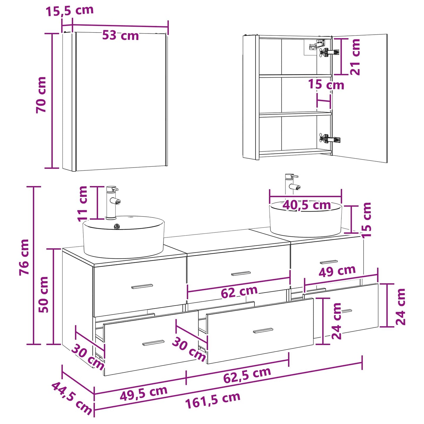vidaXL Bathroom Furniture Set 5 pcs Old Wood Engineered Wood and Glass