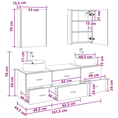 vidaXL Bathroom Furniture Set 5 pcs Old Wood Engineered Wood and Glass