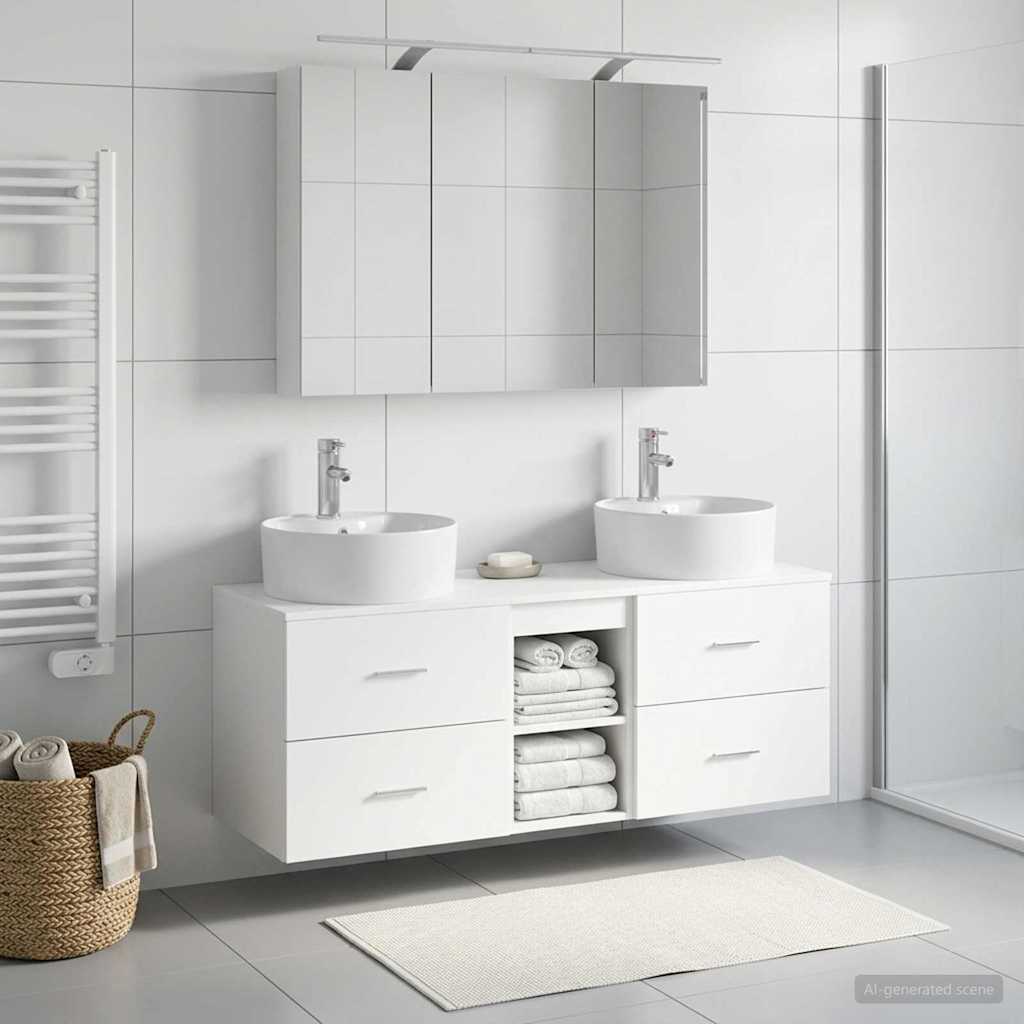 vidaXL Bathroom Furniture Set 4 pcs White Engineered Wood and Glass