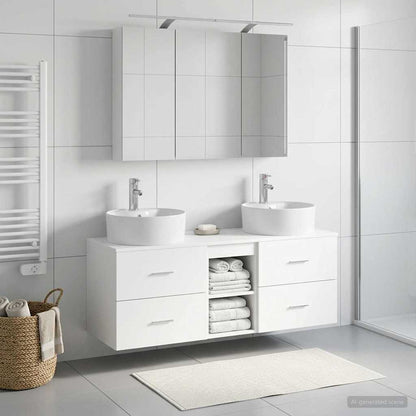 vidaXL Bathroom Furniture Set 4 pcs White Engineered Wood and Glass