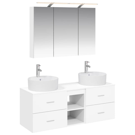 vidaXL Bathroom Furniture Set 4 pcs White Engineered Wood and Glass