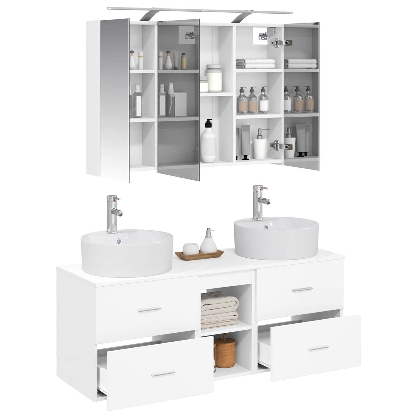vidaXL Bathroom Furniture Set 4 pcs White Engineered Wood and Glass