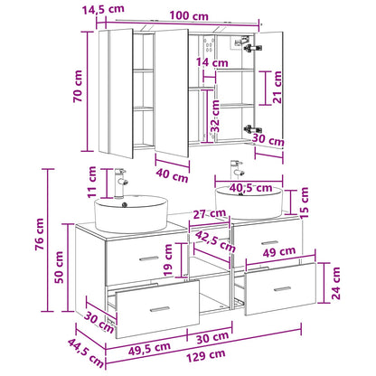 vidaXL Bathroom Furniture Set 4 pcs White Engineered Wood and Glass