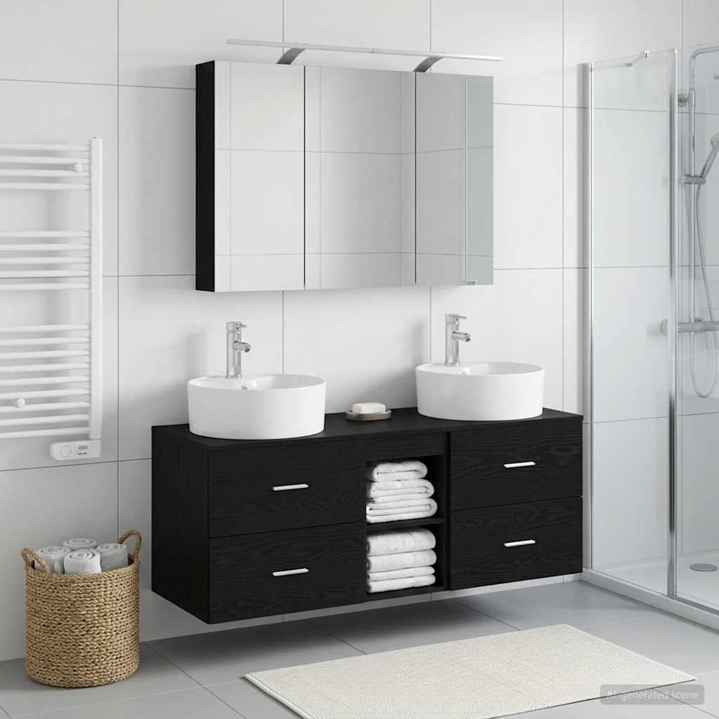 vidaXL Bathroom Furniture Set 4 pcs Black Oak