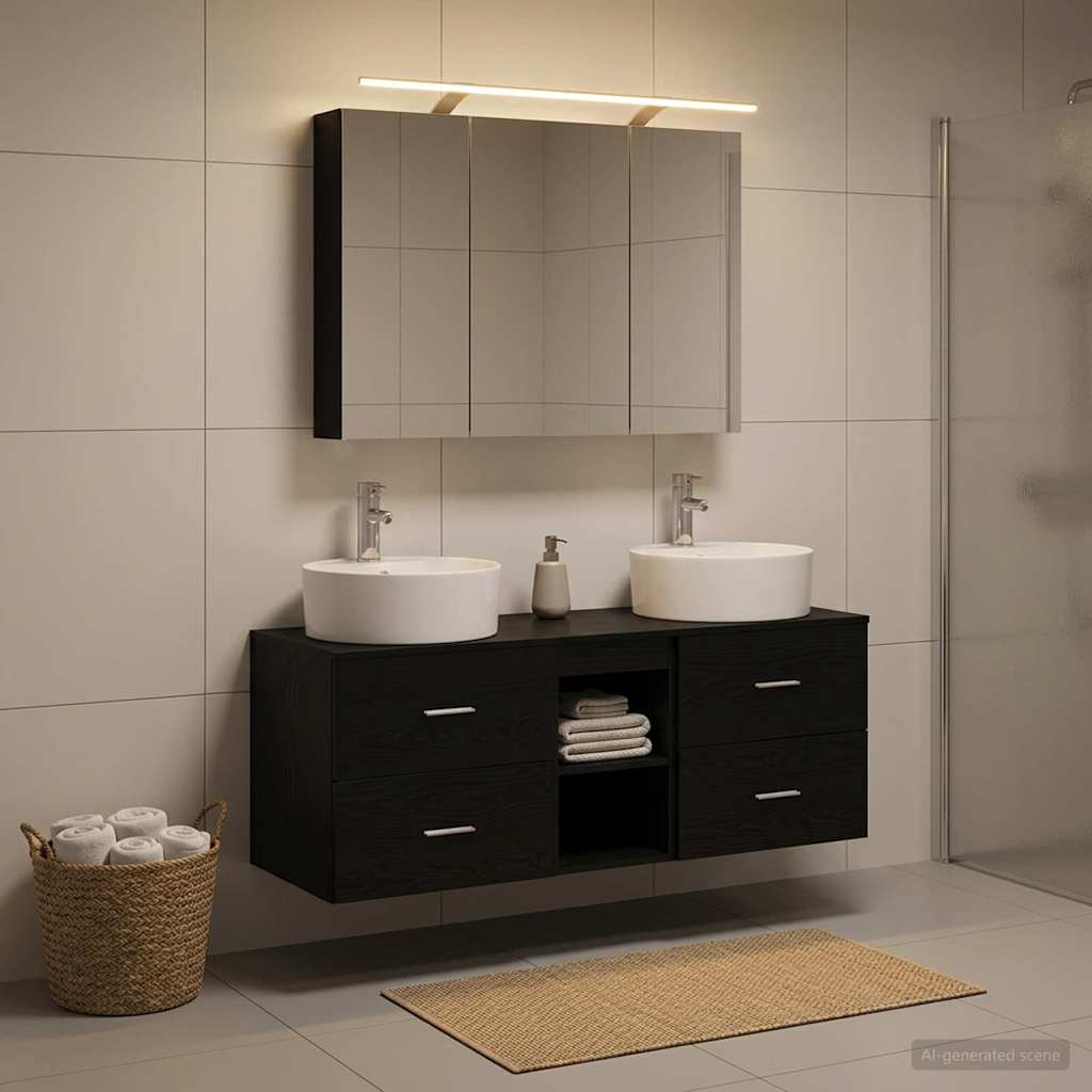 vidaXL Bathroom Furniture Set 4 pcs Black Oak