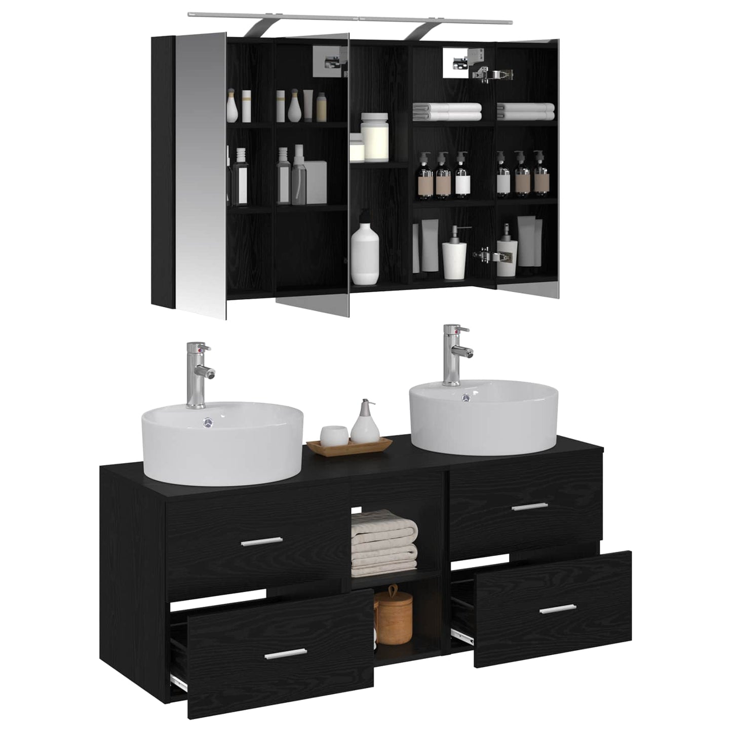 vidaXL Bathroom Furniture Set 4 pcs Black Oak