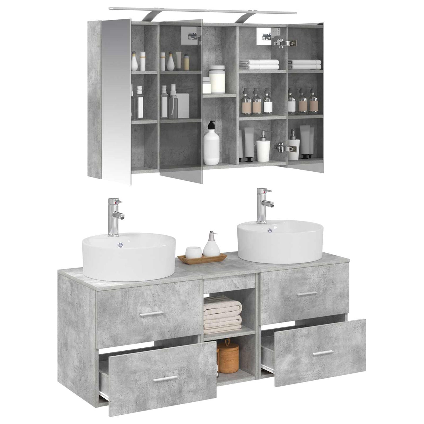 vidaXL Bathroom Furniture Set 4 pcs Concrete Grey