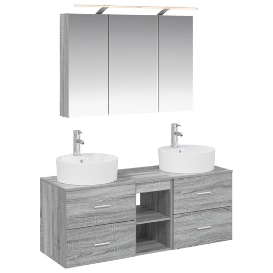 vidaXL Bathroom Furniture Set 4 pcs Grey Sonoma