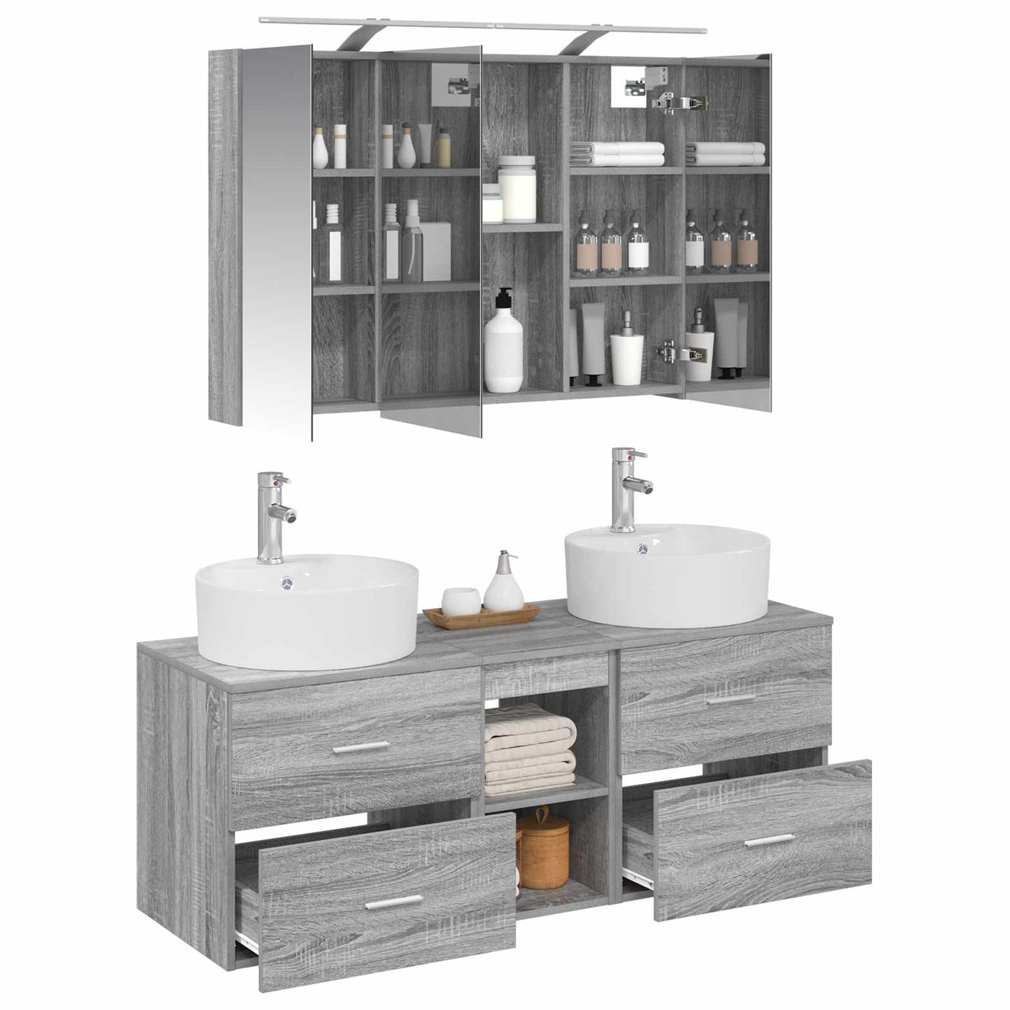 vidaXL Bathroom Furniture Set 4 pcs Grey Sonoma