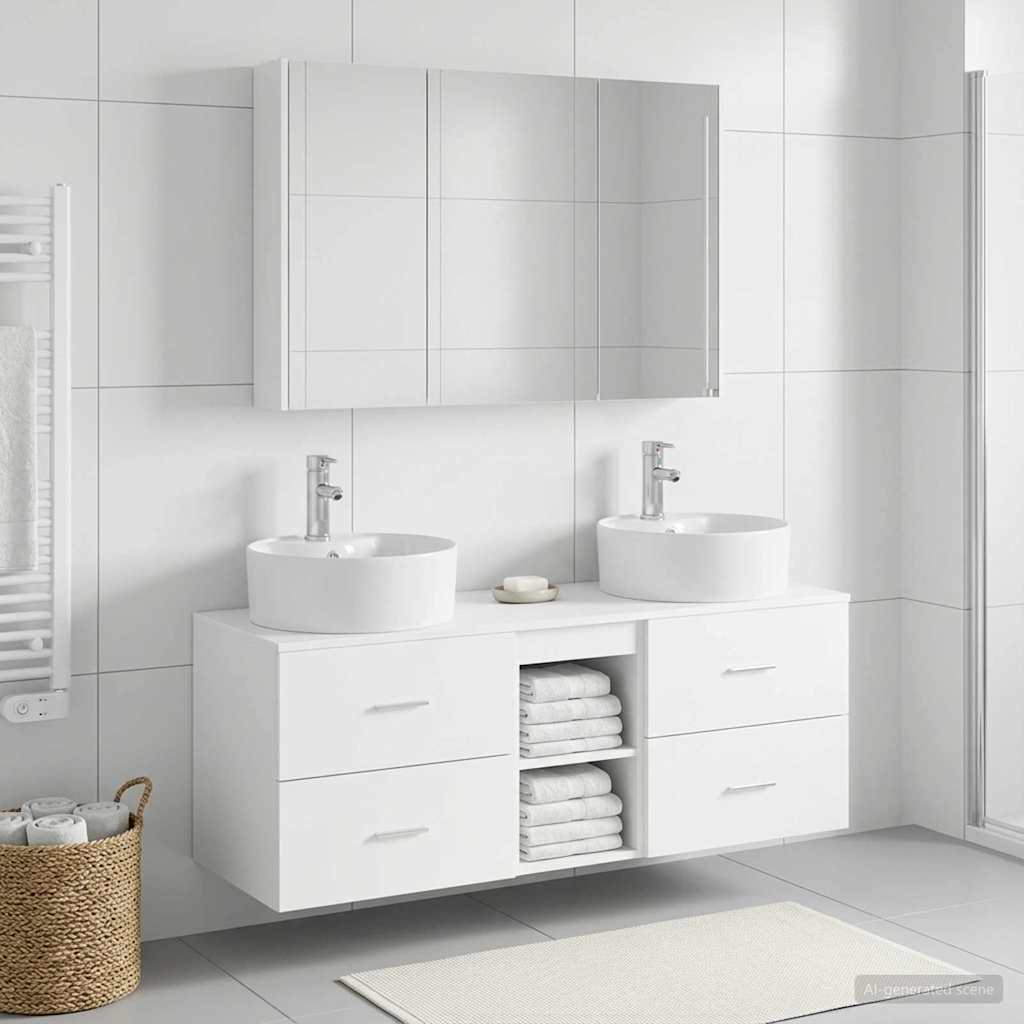 vidaXL Bathroom Furniture Set 4 pcs White Engineered Wood and Glass