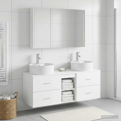 vidaXL Bathroom Furniture Set 4 pcs White Engineered Wood and Glass