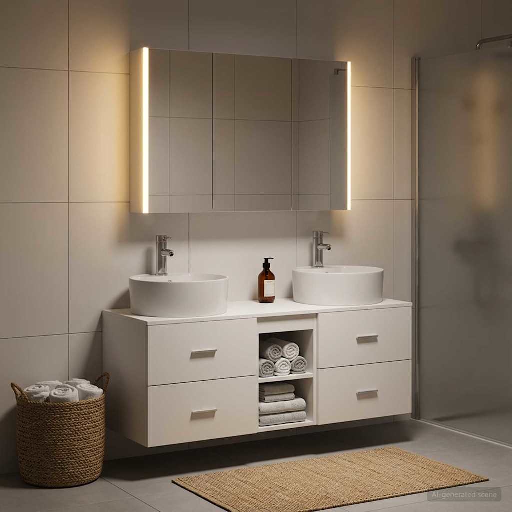 vidaXL Bathroom Furniture Set 4 pcs White Engineered Wood and Glass