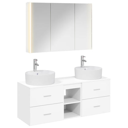vidaXL Bathroom Furniture Set 4 pcs White Engineered Wood and Glass