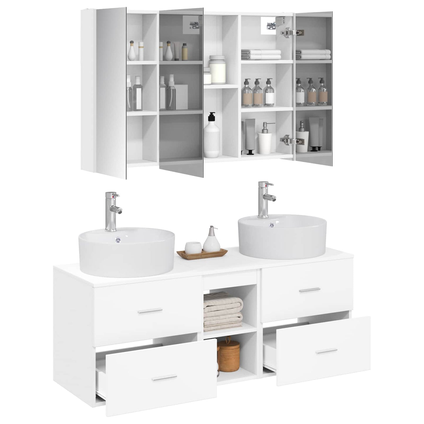 vidaXL Bathroom Furniture Set 4 pcs White Engineered Wood and Glass