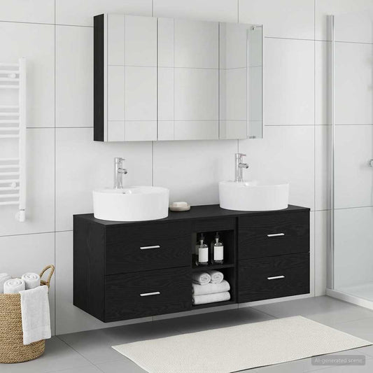 vidaXL Bathroom Furniture Set 4 pcs Black Oak