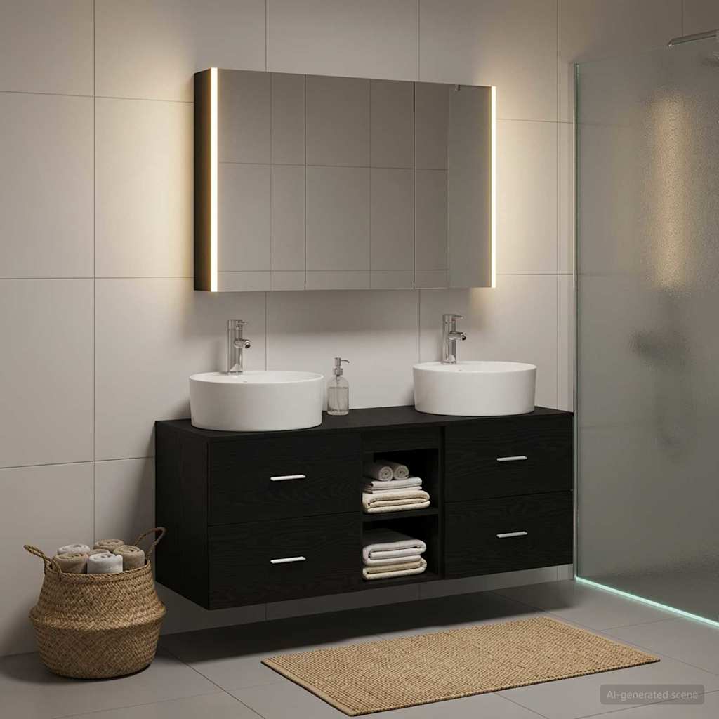 vidaXL Bathroom Furniture Set 4 pcs Black Oak