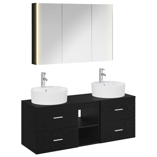 vidaXL Bathroom Furniture Set 4 pcs Black Oak