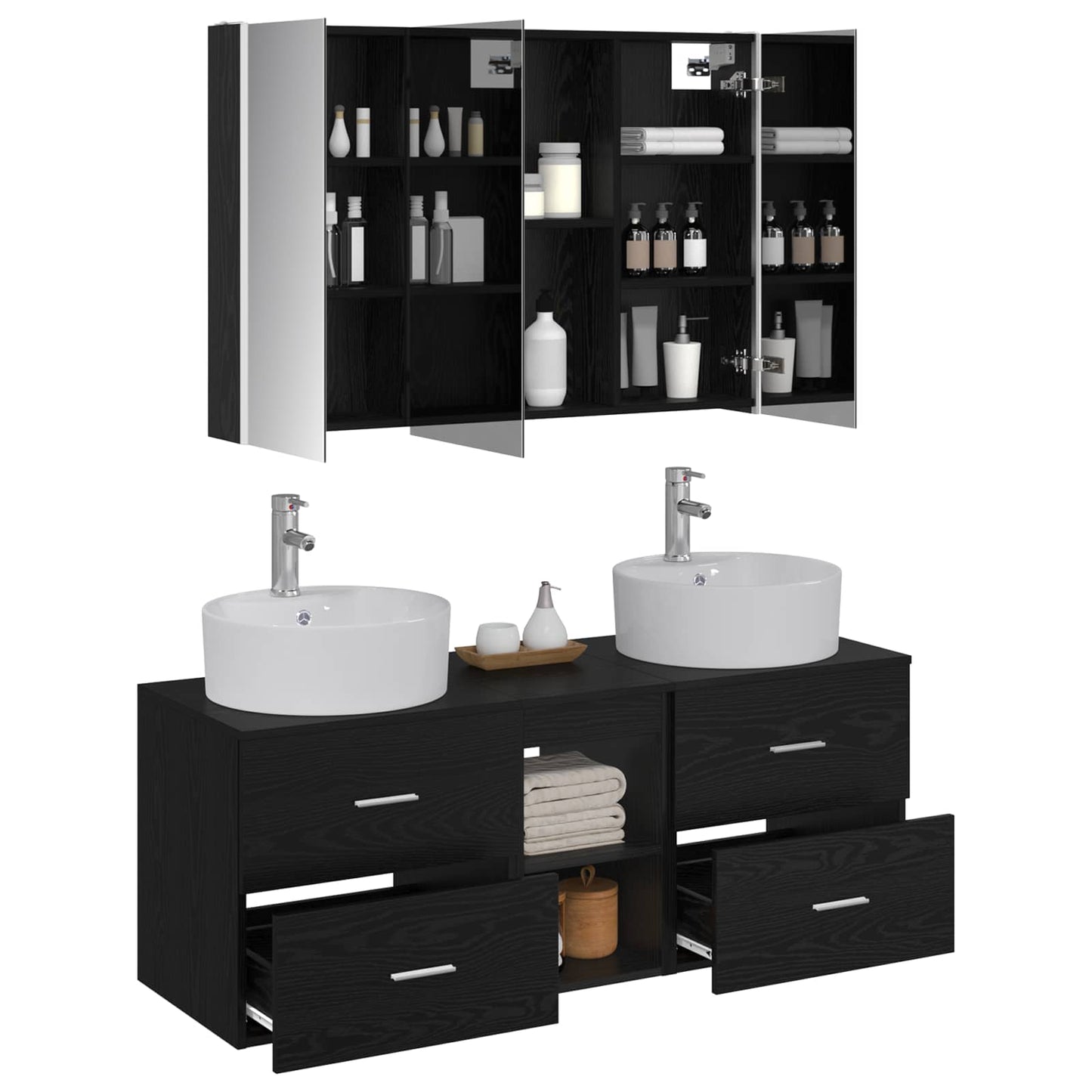 vidaXL Bathroom Furniture Set 4 pcs Black Oak