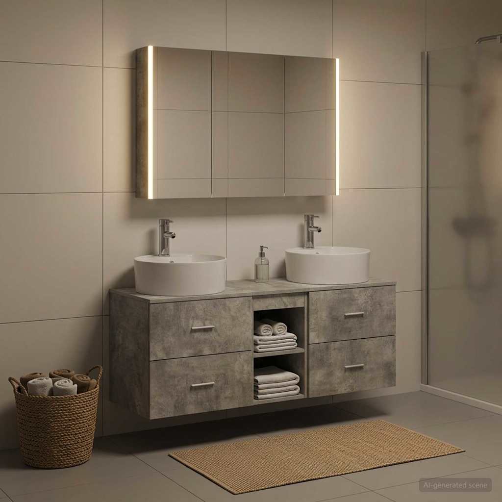 vidaXL Bathroom Furniture Set 4 pcs Concrete Grey