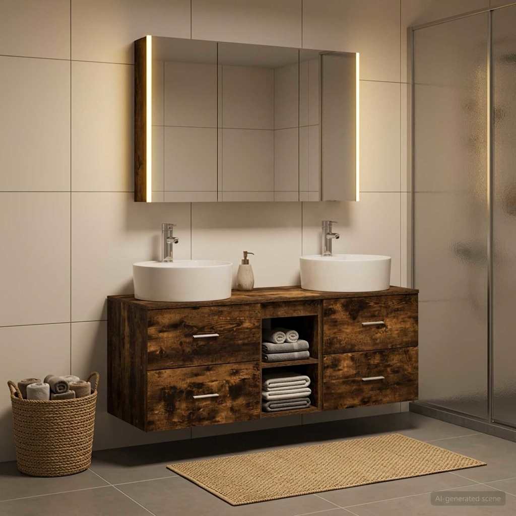 vidaXL Bathroom Furniture Set 4 pcs Smoked Oak