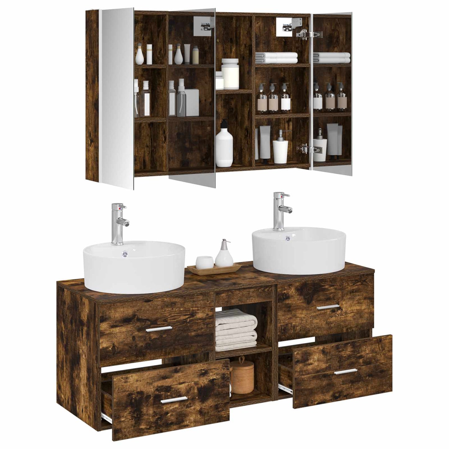 vidaXL Bathroom Furniture Set 4 pcs Smoked Oak