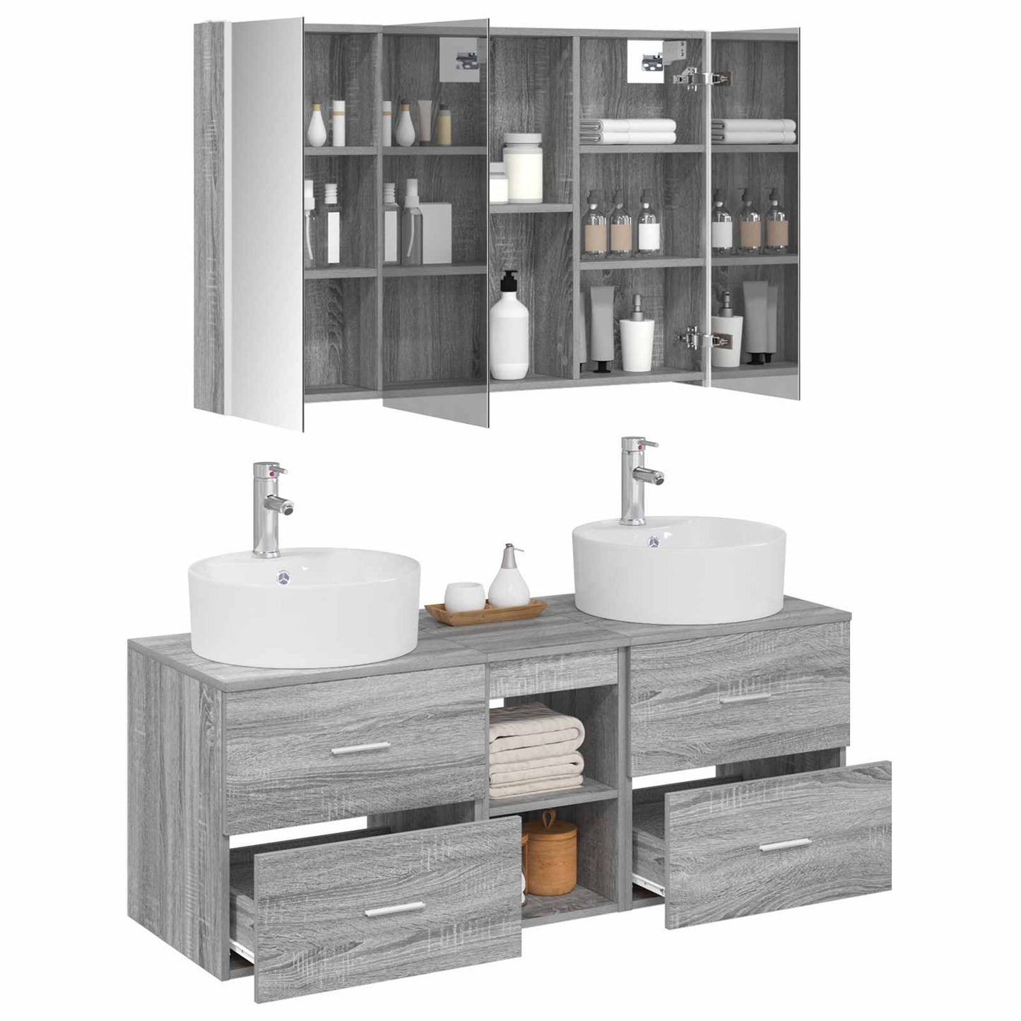 vidaXL Bathroom Furniture Set 4 pcs Grey Sonoma