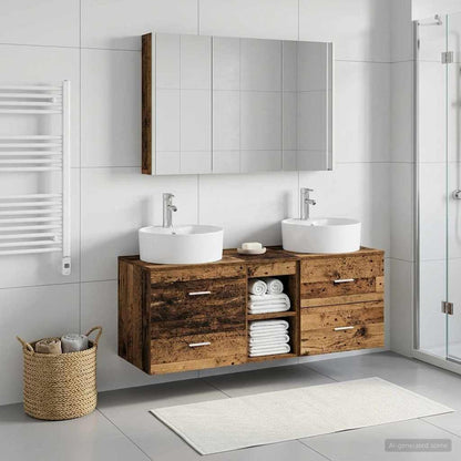 vidaXL Bathroom Furniture Set 4 pcs Old Wood Engineered Wood and Glass