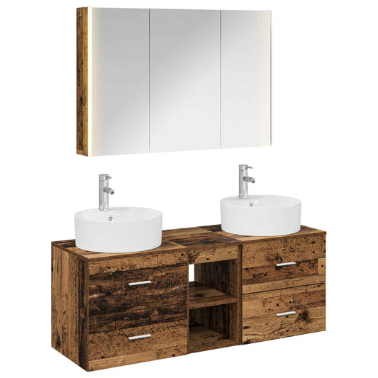 vidaXL Bathroom Furniture Set 4 pcs Old Wood Engineered Wood and Glass