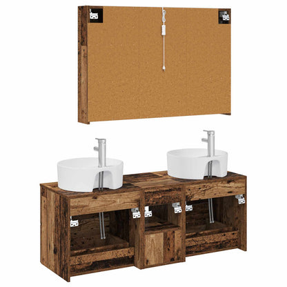 vidaXL Bathroom Furniture Set 4 pcs Old Wood Engineered Wood and Glass