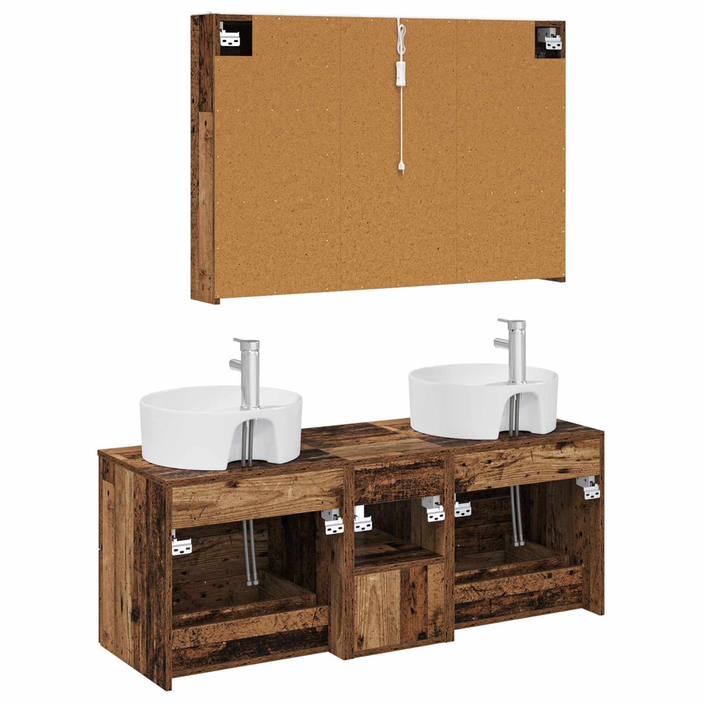 vidaXL Bathroom Furniture Set 4 pcs Old Wood Engineered Wood and Glass