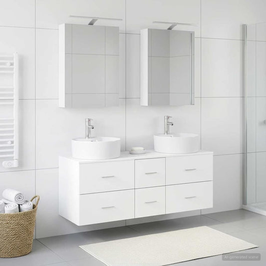 vidaXL Bathroom Furniture Set 5 pcs White Engineered Wood and Glass