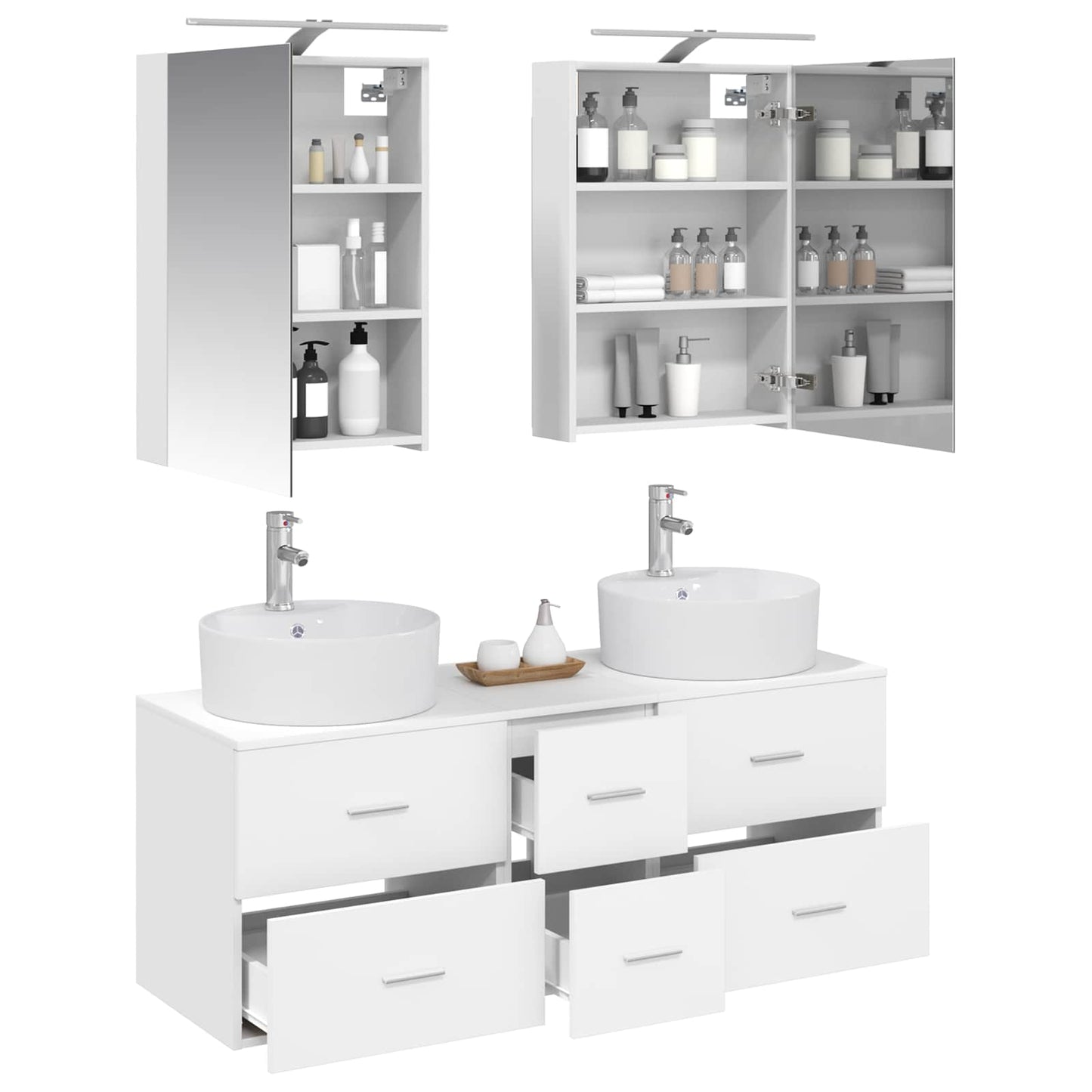 vidaXL Bathroom Furniture Set 5 pcs White Engineered Wood and Glass