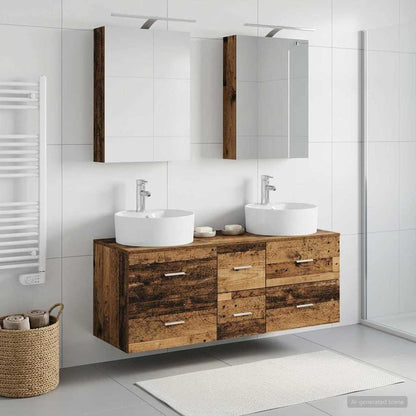 vidaXL Bathroom Furniture Set 5 pcs Old Wood Engineered Wood and Glass