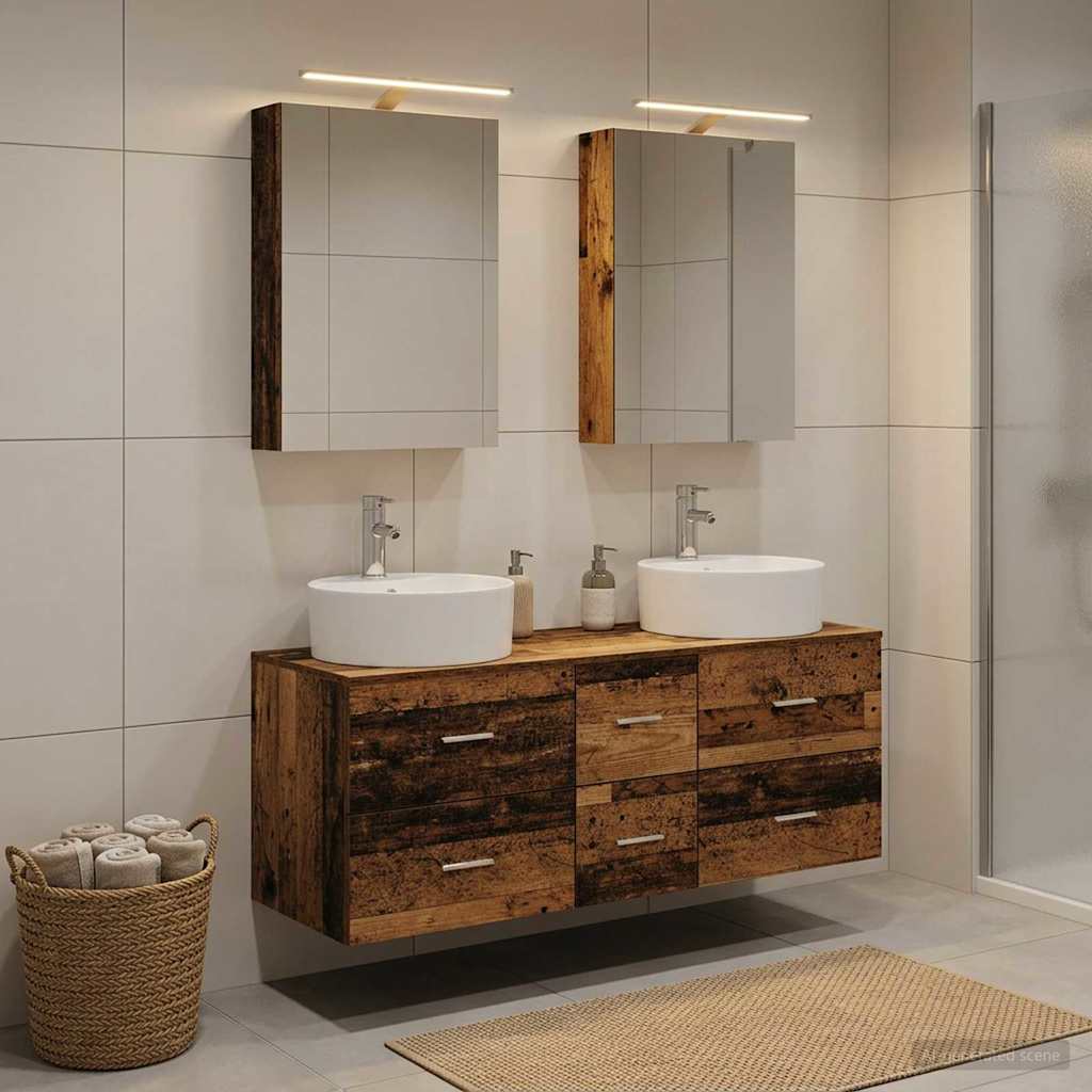 vidaXL Bathroom Furniture Set 5 pcs Old Wood Engineered Wood and Glass