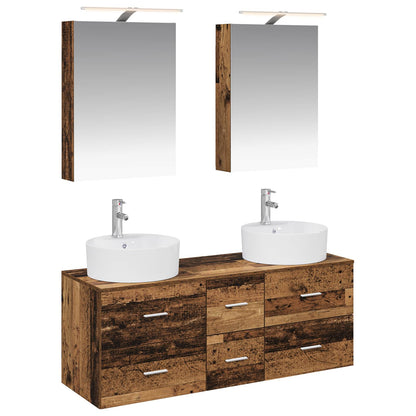 vidaXL Bathroom Furniture Set 5 pcs Old Wood Engineered Wood and Glass